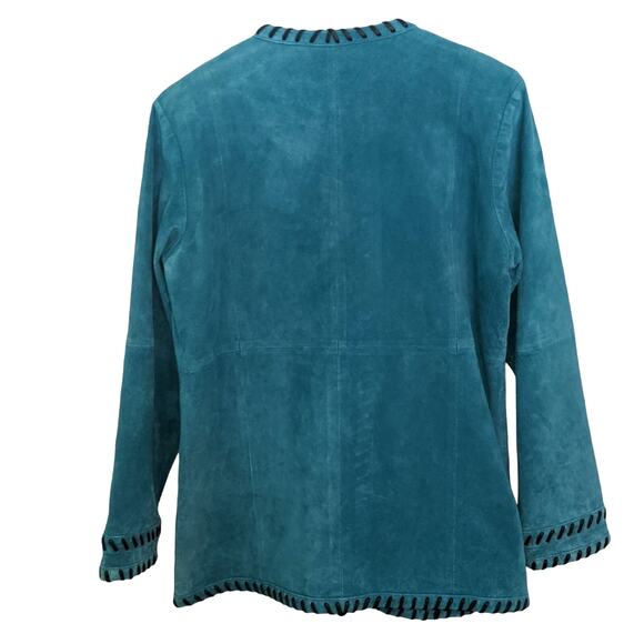 Vintage Linea by Louis Dell'Olio Suede Jacket Turquiose Black Whip Stitch Edge - Picture 2 of 4